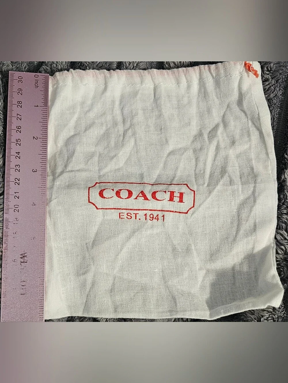 Coach White Drawstring Dust Bag with Red Logo